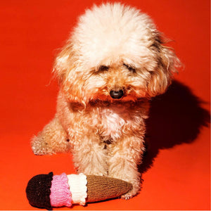 Luxury dog toys for the modern home from Hogan Parker. Hand knit ice cream dog toy. 