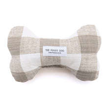 Load image into Gallery viewer, Luxury dog toys for the modern home from Hogan Parker. Eco-friendly dog bone dog toy in gingham taupe. The Foggy Dog.

