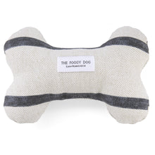 Load image into Gallery viewer, Luxury dog toys for the modern home from Hogan Parker. Eco-friendly dog bone dog toy in modern stripe charcoal. The Foggy Dog.
