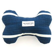 Load image into Gallery viewer, Luxury dog toys for the modern home from Hogan Parker. Eco-friendly dog bone dog toy in modern stripe indigo. The Foggy Dog.
