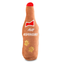 Load image into Gallery viewer, Budweiser Barkweiser Beer Bottle luxury plush dog toy from hogan parker. 
