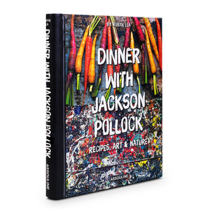 Book cover.  Dinner with Jackson Pollock Recipes, Art, and Nature. Assouline interior image. Hogan Parker is a contemporary luxury online shop for books, gifts, vintage wares, soap, jewelry, home decor, cookware, kitchenware, and more.