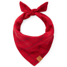 Load image into Gallery viewer, Luxury dog accessories from Hogan Parker. Flannel bandana in Aberdeen red plaid. Holiday dog products. 
