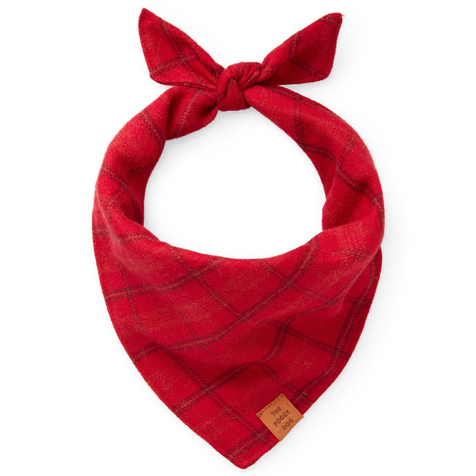 Luxury dog accessories from Hogan Parker. Flannel bandana in Aberdeen red plaid. Holiday dog products. 