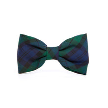 Load image into Gallery viewer, The Foggy Dog Bow Tie. Luxury dog accessories from Hogan Parker. Black Watch Plaid bow tie. Festive winter holiday dog accessories. 
