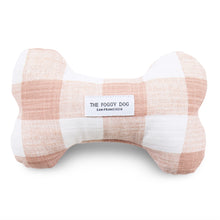 Load image into Gallery viewer, Luxury dog toys for the modern home from Hogan Parker. Eco-friendly dog bone dog toy in gingham blush. The Foggy Dog.
