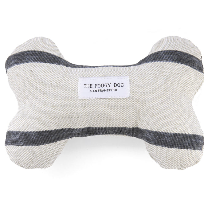Luxury dog toys for the modern home from Hogan Parker. Eco-friendly dog bone dog toy in modern stripe charcoal. The Foggy Dog.