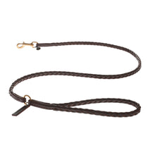Load image into Gallery viewer, Mungo and Muad plaited leather dog lead in Chocolate. Luxury dog products for the modern home from Hogan Parker
