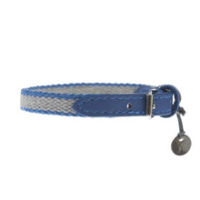 Load image into Gallery viewer, Mungo and Muad Preppy dog collar in Grey and Cobalt Blue. Luxury dog products for the modern home from Hogan Parker
