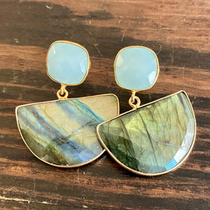 Labradorite and Chalcedony drop earrings by Hogan Parker