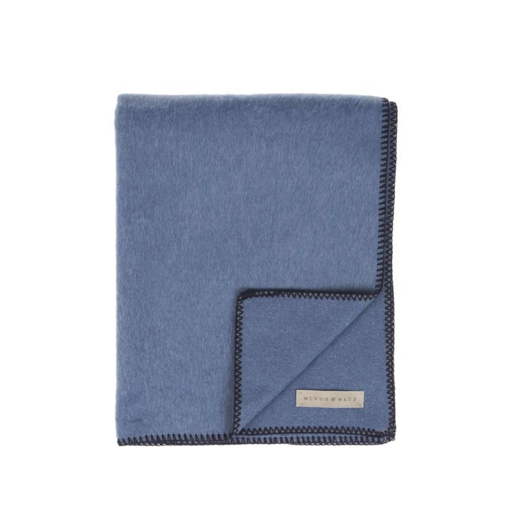 Mungo & Maud Reversible Wool Stitch Blanket in Prussian Blue and Navy. Luxury Dog Beds and Blankets for the modern home from Hogan Parker. 