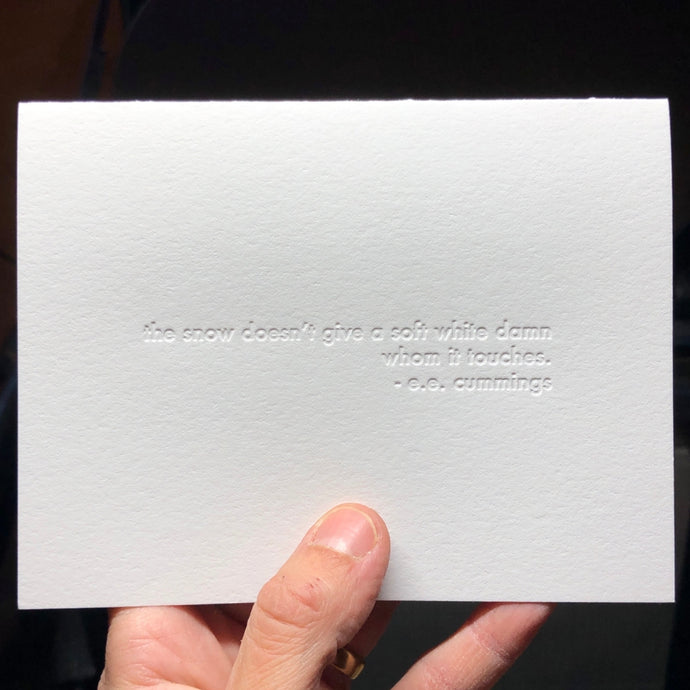 e.e. cummings Snow Quote greeting card from hogan parker