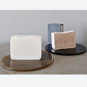 Group of handmade organic bar soap. Palm oil and sulfate free. In the Hogan Parker bath and body care collection. Hogan Parker is a contemporary online shop for books, gifts, vintage wares, soap, jewelry, home decor, cookware, kitchenware, and more.